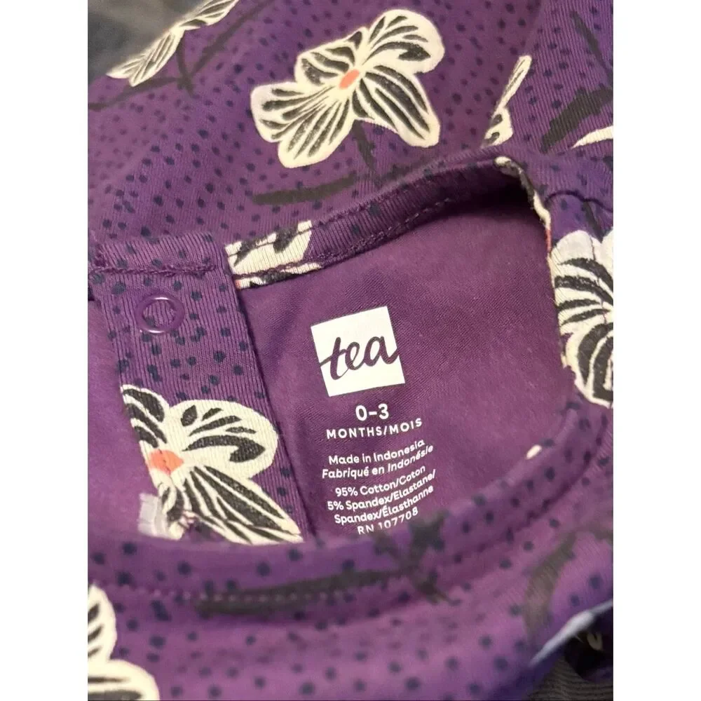 NEW Tea Collection Infant Baby 0-3 Months Zebra Tissue Floral Cuff Sleeve Baby R